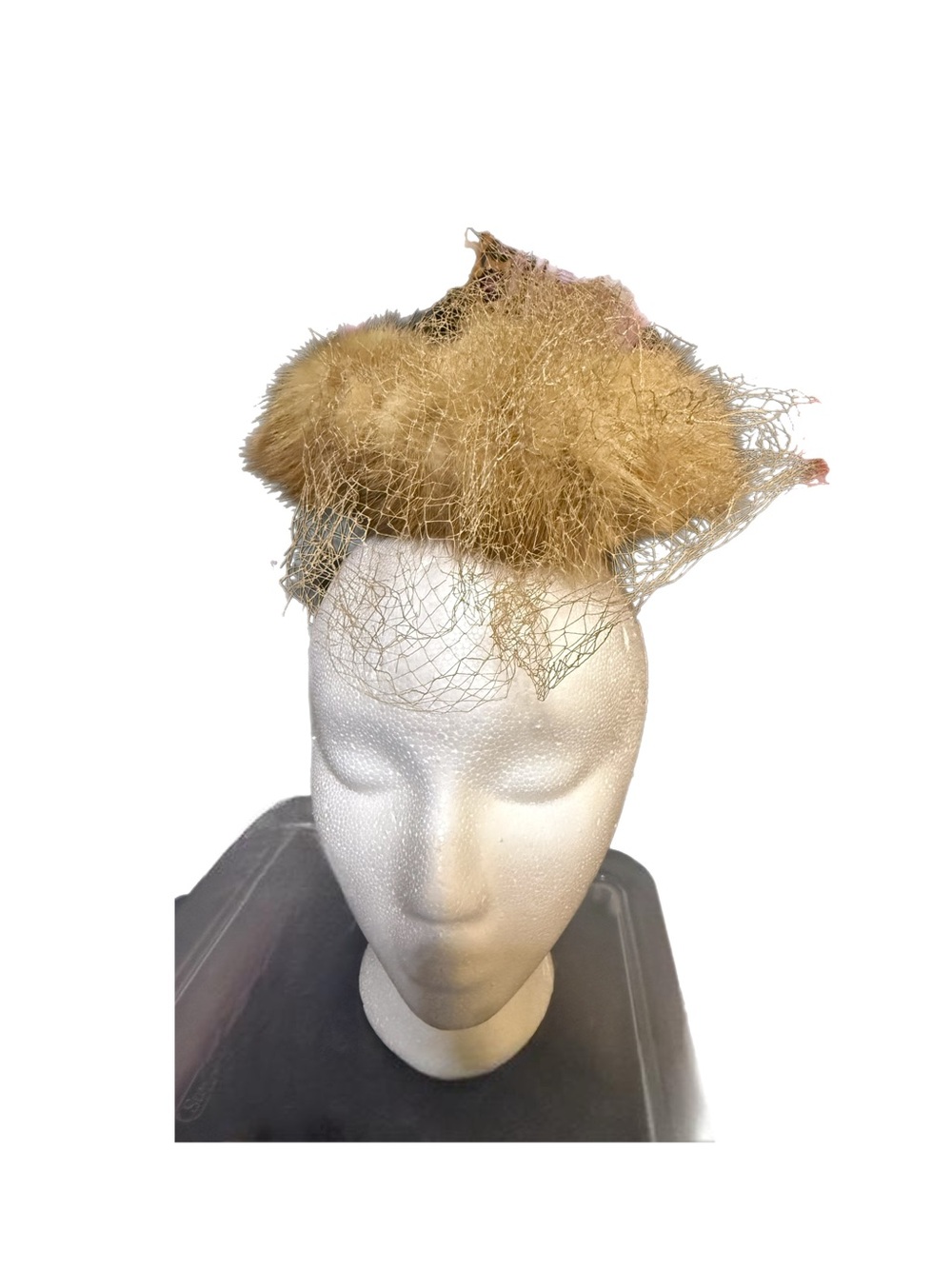 Vintage Women’s Pasadena Hat With Veil & Mink Fur Tails Made In USA Union Made